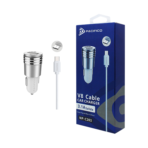 Cargador micro usb V8 para coche – 3.1A Pacífico NP-C203