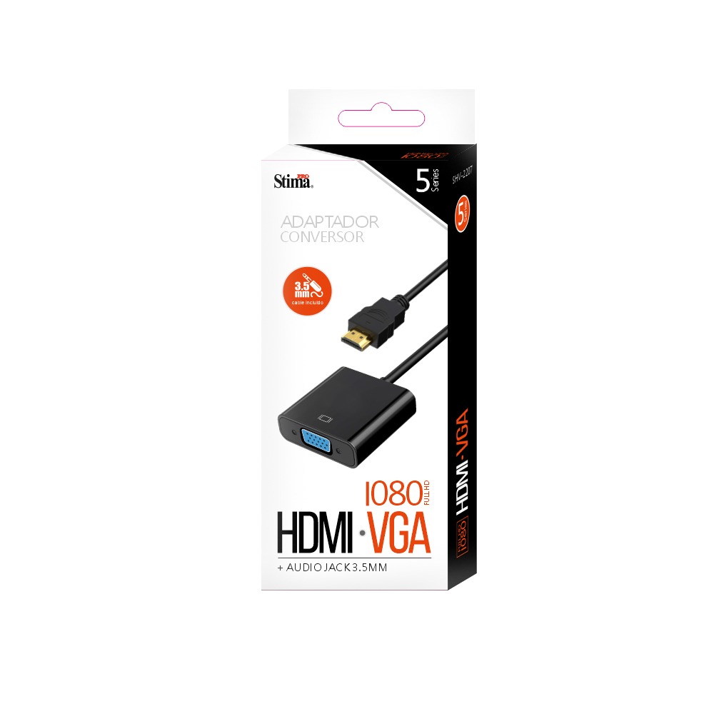 Adaptador Stima 1080 Full HD HDMI-VGA + AUDIO JACK 3.5MM SHV-2207 